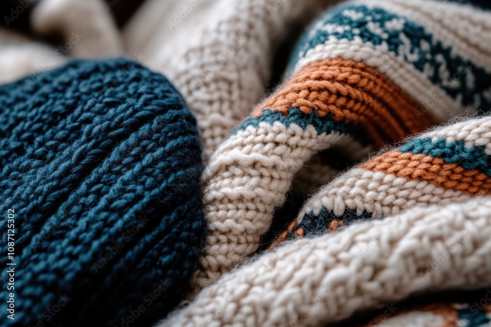 Showcasing a variety of knitted textures in cozy color palettes, this image conveys warmth and the beauty of fiber arts with a modern yet nostalgic vibe. Showcasing a variety of knitted textures in cozy color palettes, this image conveys warmth and the beauty of fiber arts with a modern yet nostalgic vibe.