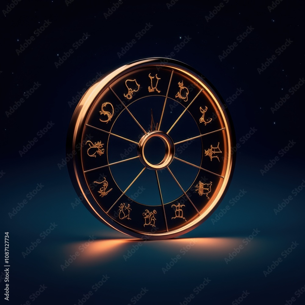 Zodiac Wheel Icon Against Starry Night Sky Zodiac Wheel Icon Against Starry Night Sky