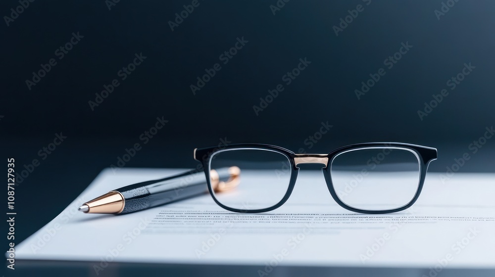 Glasses and pen on a document, suggesting focus on work or study.