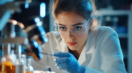 Female Scientist Working Diligently in Laboratory Research and Development