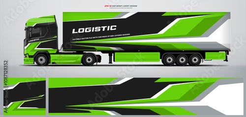 Vector truck trailer livery design template. Truck Cargo delivering vehicle paintjob. Mock up and design on separate layers vector files.