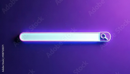 Minimalist search engine concept. Neon light bar on a dark purple background.