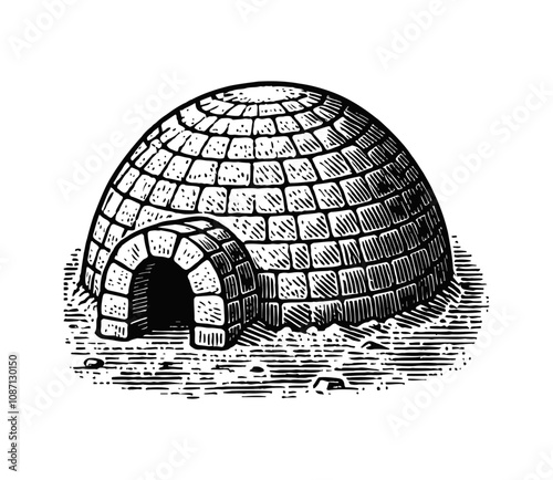 igloo engraving black and white outline