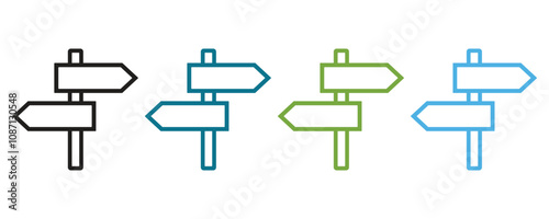 Directional sign post line icon vector set, signpost flat line icon vector isolated on white background.