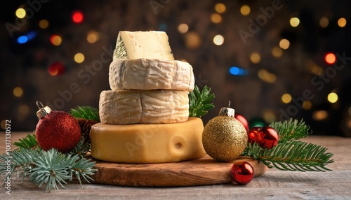 Christmas decorations holds a stack of cheese photo