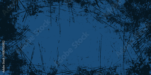 Grunge Background in Black and Blue Colors. Abstract banner with distress retro effect. Nostalgic dirty and torn backdrop. Old scratched texture perfect for posters, pint, flyers, wallpaper