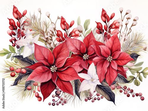 Eye catching christmas watercolor poinsettia clip art