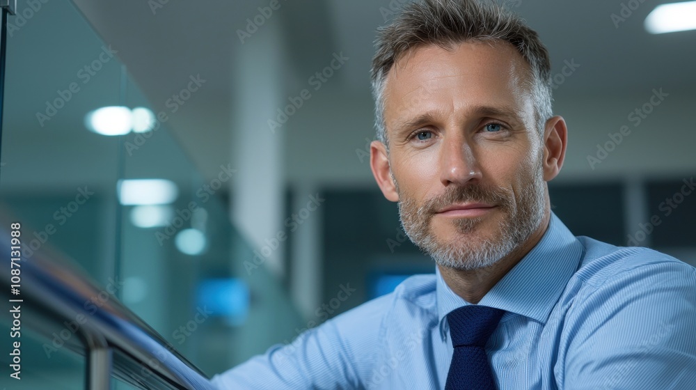 A man in a blue shirt and a blue tie is smiling at the camera A man in a blue shirt and a blue tie is smiling at the camera