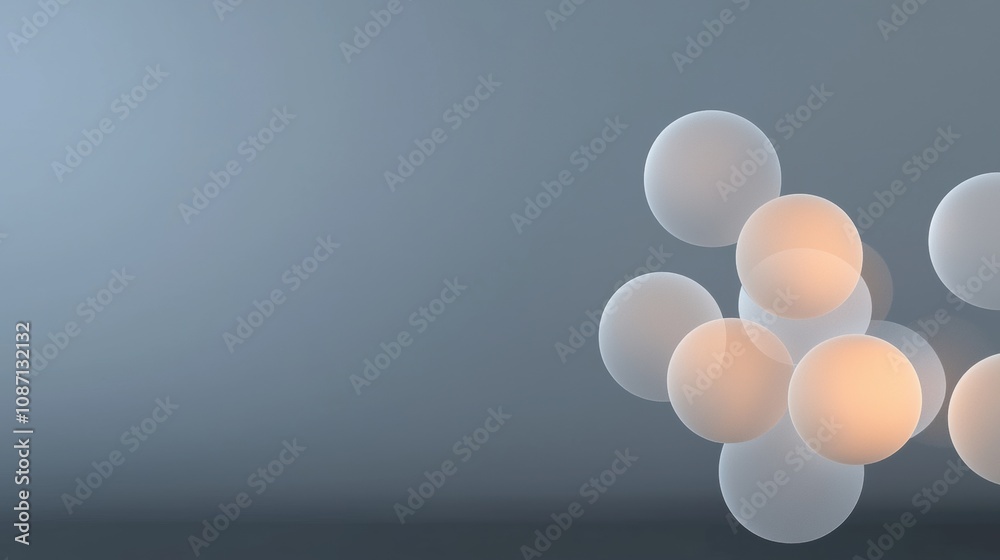 A series of white and orange spheres are floating in the air A series of white and orange spheres are floating in the air