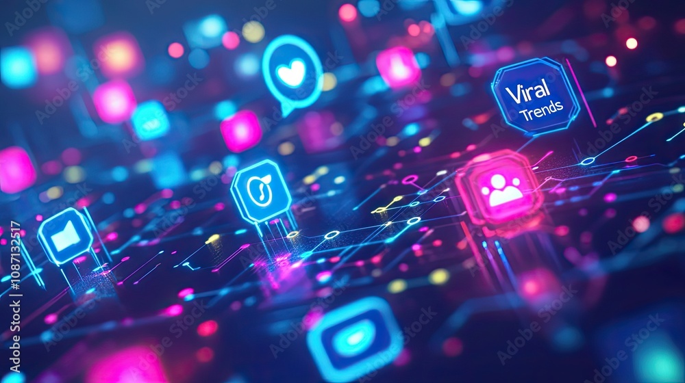 Abstract Neon Social Media Network with Viral Trends Abstract Neon Social Media Network with Viral Trends