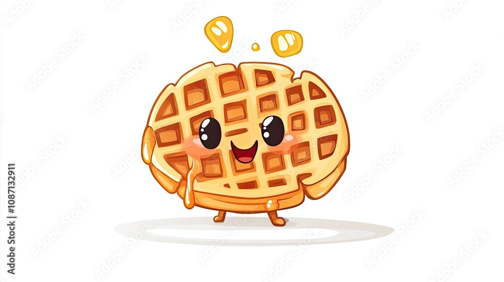 A Happy Cartoon Waffle Drizzled with Syrup A Happy Cartoon Waffle Drizzled with Syrup