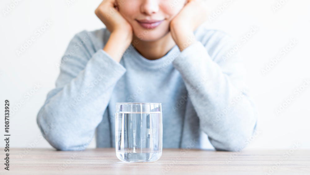 Water concept, Woman Drinking Water on white background Water concept, Woman Drinking Water on white background