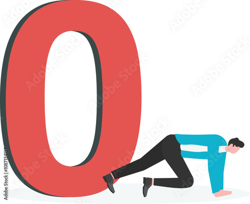a man in business clothes with a briefcase runs through the number 0, business start from zero

