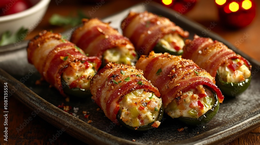 Crispy Bite-sized Savory, Crisp Bacon-Wrapped Jalapeo Poppers with a Savory Filling and Crunchy Exterior