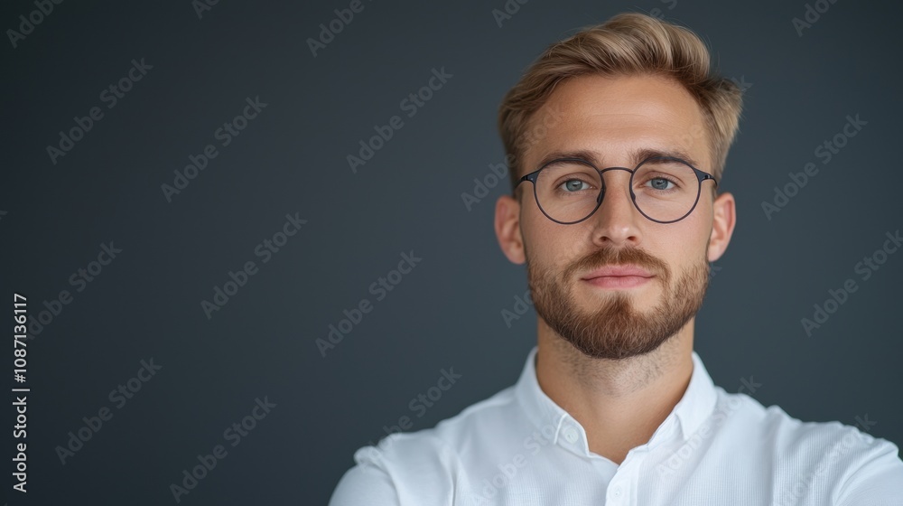 A man with glasses is smiling and looking at the camera A man with glasses is smiling and looking at the camera