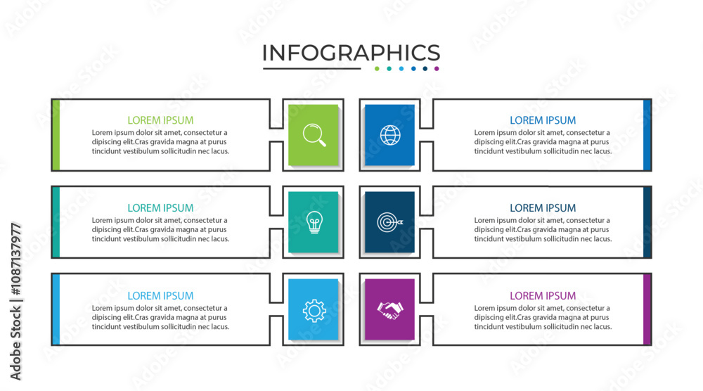 Fototapeta premium Timeline infographic design element and number options. Business concept with 6 steps.