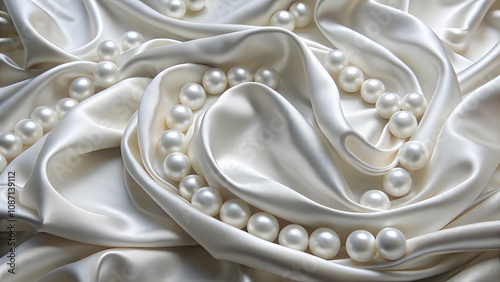 Pearl White Satin Fabric with Delicate Shine and Copy Space. Perfect for: weddings, luxury events, elegant decor