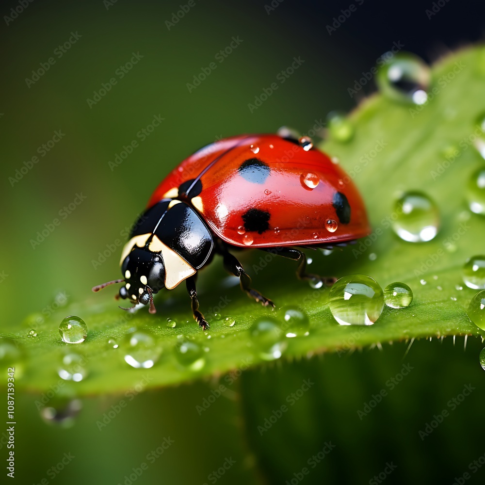 Close-up artistic image of a ladybug on green