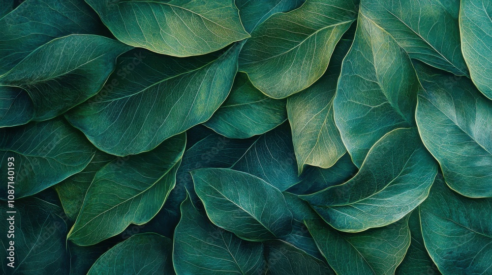 Obraz premium Close-up of intricate green leaf texture with veins visible