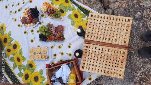 cesta de piquenique com comidas e bebidas  photo