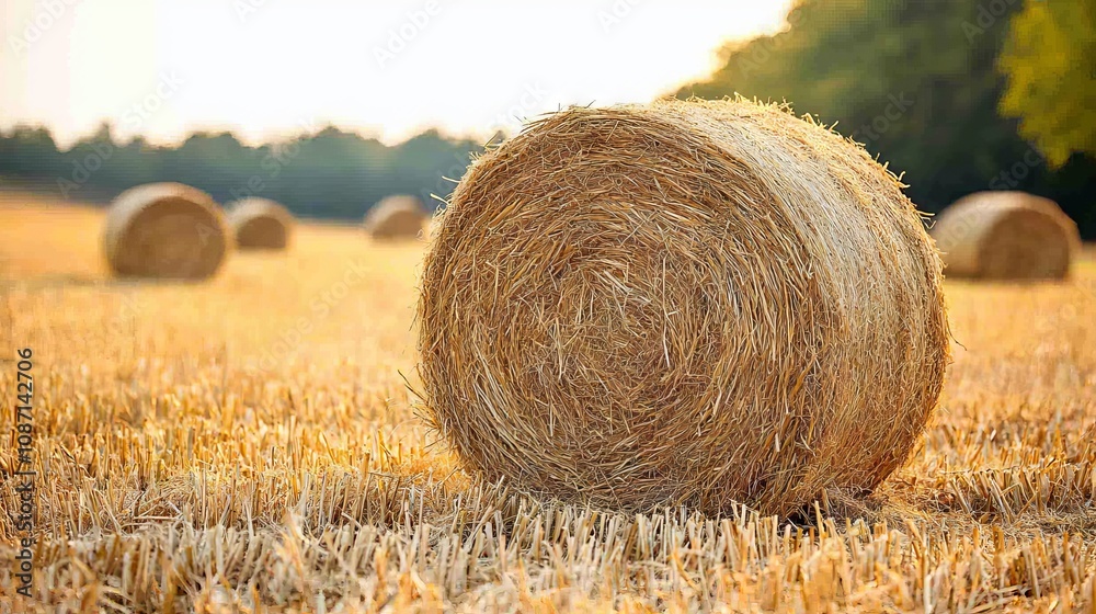 Golden Hay Bales in Sunlit Field Golden Hay Bales in Sunlit Field