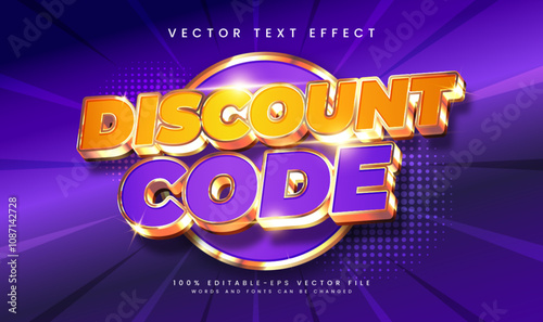 Discount code editable vector text effect, suitable for promotion product or marketing needs.
