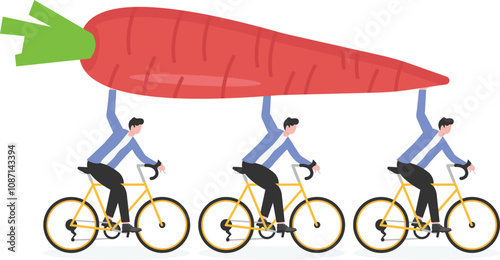 Three businessmen running with huge carrots

