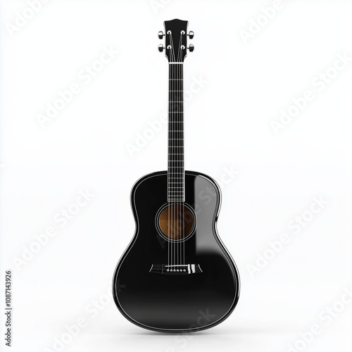 Front view of a black acoustic guitar, isolated on white background