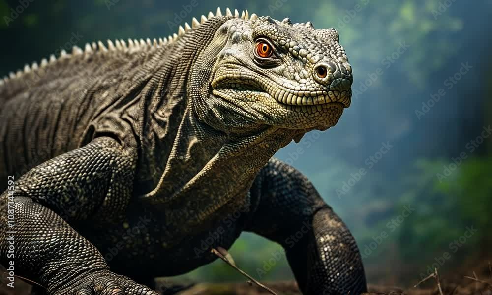 An encounter with the Komodo dragon in its natural habitat exploring the dense forest at dawn An encounter with the Komodo dragon in its natural habitat exploring the dense forest at dawn