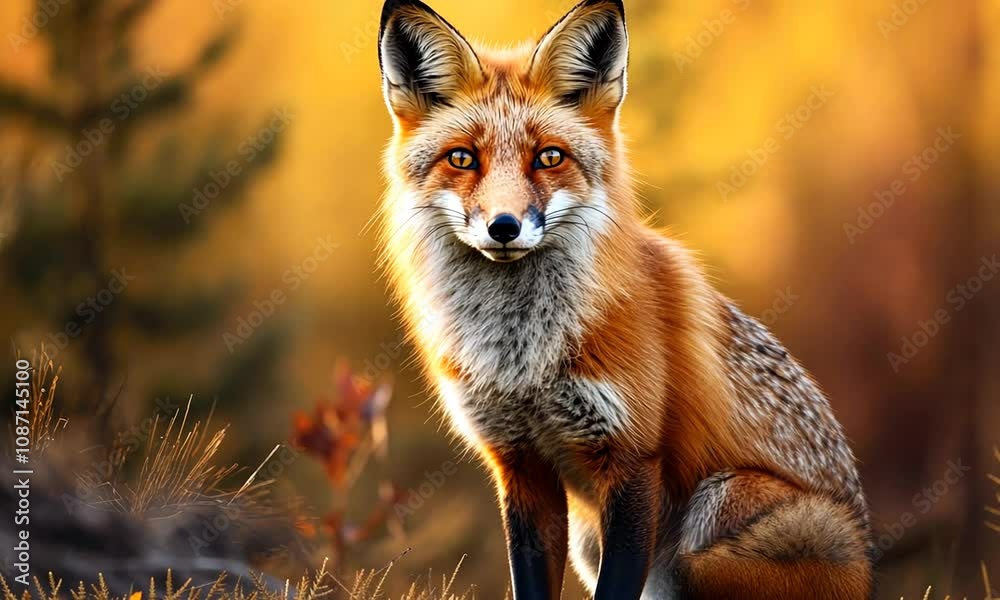 Majestic foxes basking in golden autumn sunlight in a serene forest Majestic foxes basking in golden autumn sunlight in a serene forest