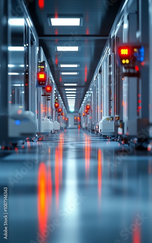 Futuristic hallway with glowing lights