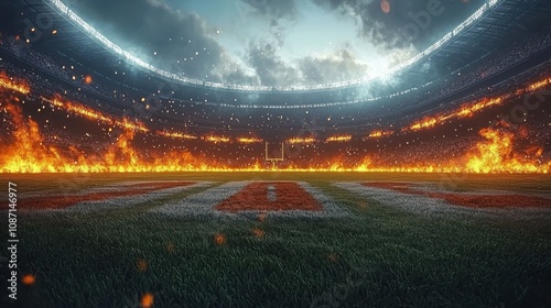 Epic sports showdown futuristic stadium cinematic image dramatic environment ground level high-impact action scene