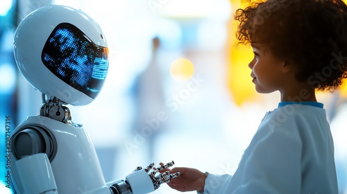 Child and robot sharing a unique connection photo