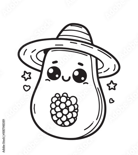 Coloring page design cute papaya farmer hat