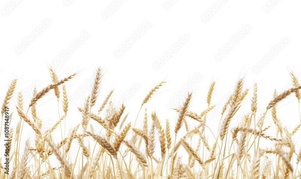 Fototapeta premium Horizontal wheat ears isolated on a white background with clipping path. Full Depth of field