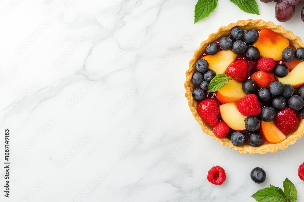 Delicious crispy crust fruit tart topped with glossy berries, showcasing a perfect blend of texture and flavor. Delicious crispy crust fruit tart topped with glossy berries, showcasing a perfect blend of texture and flavor.