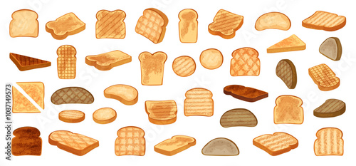 Toasts. Fried bread for breakfast recent vector toasts geometrical shapes cartoon pieces of bread