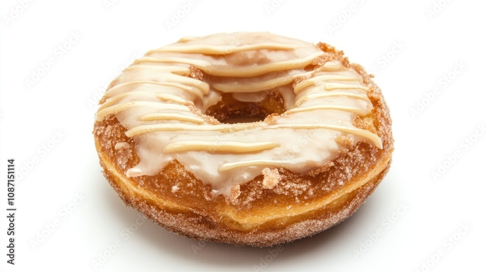 Glazed Donut with Drizzle on White Background Glazed Donut with Drizzle on White Background