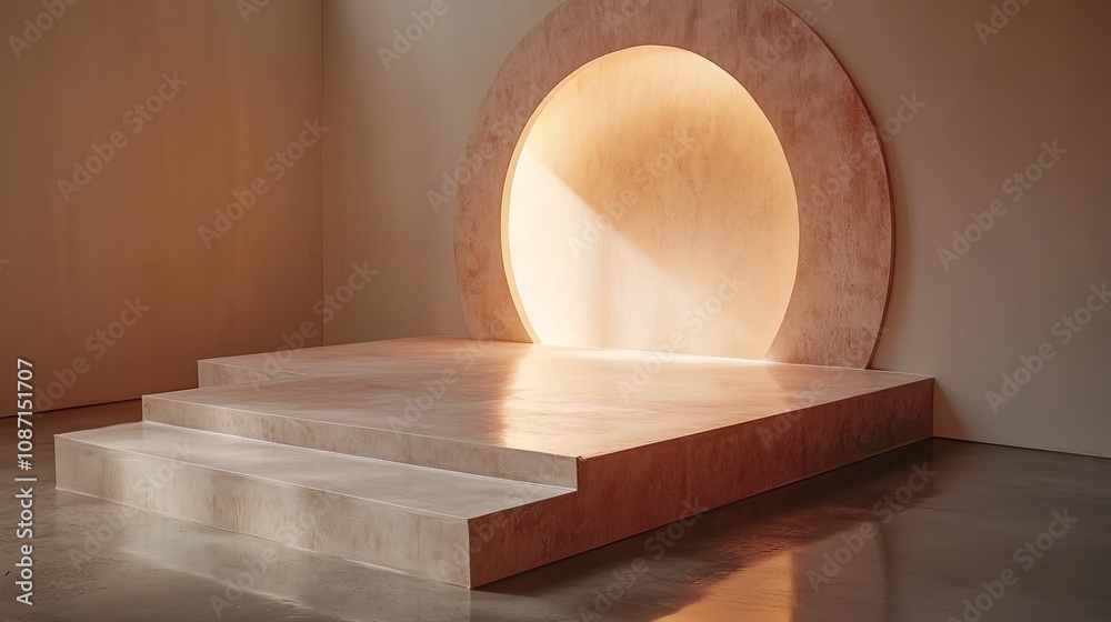A room with a circular opening in the wall. The room is empty and has a very minimalistic feel A room with a circular opening in the wall. The room is empty and has a very minimalistic feel