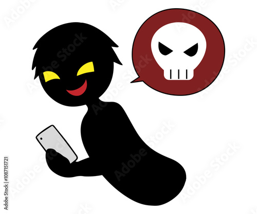 スマホを持った黒色のシルエットの悪人イメージの素材