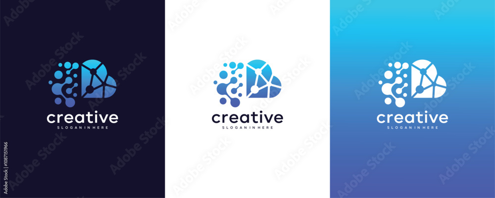 idea technology cloud with molecular logo design. cloud solution logo. idea technology cloud with molecular logo design. cloud solution logo.