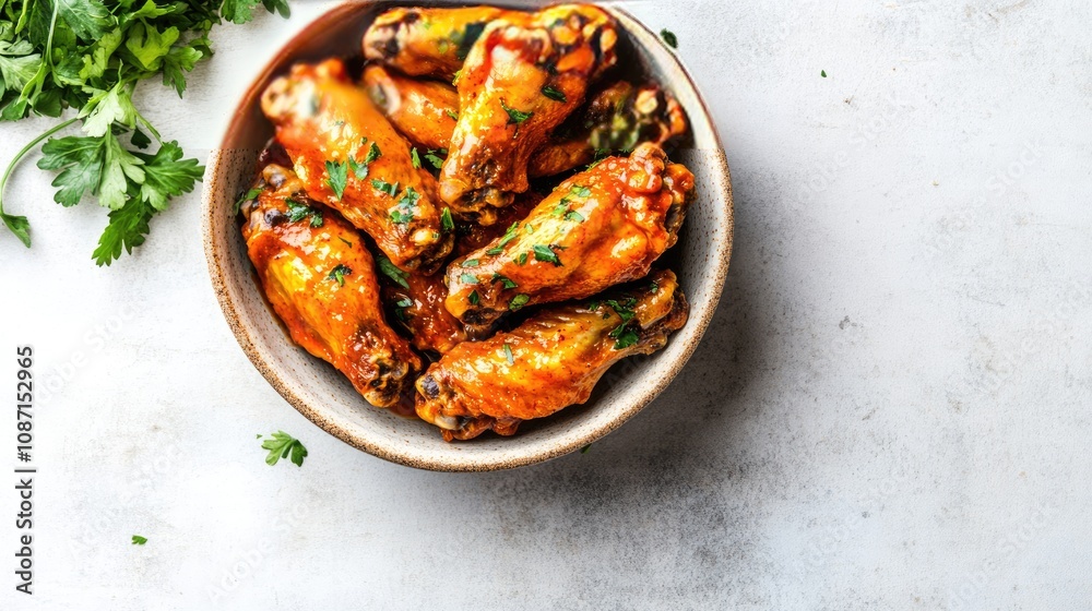 Delicious Spicy Chicken Wings Served with Fresh Herbs Delicious Spicy Chicken Wings Served with Fresh Herbs