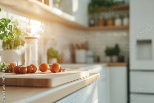 Sunlit Kitchen: Ripe Tomatoes and Basil Await Culinary Creation.