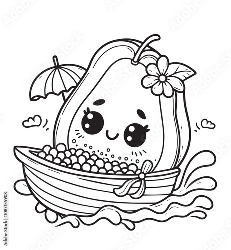 coloring page papaya on the boat sailing