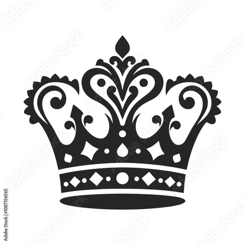 Elegant Crown Silhouettes Vector, Perfect for Decorative Themes and Royal Branding on Black and White Background