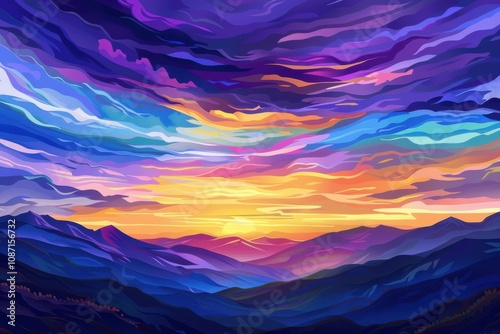 Sunset Colors Sky Meets Majestic Mountains in a Colorful Landscape