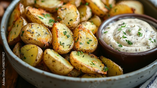 Complementary Side Dish Sauce, Herb-Roasted Baby Potatoes with Creamy Garlic Aioli Dipping Sauce