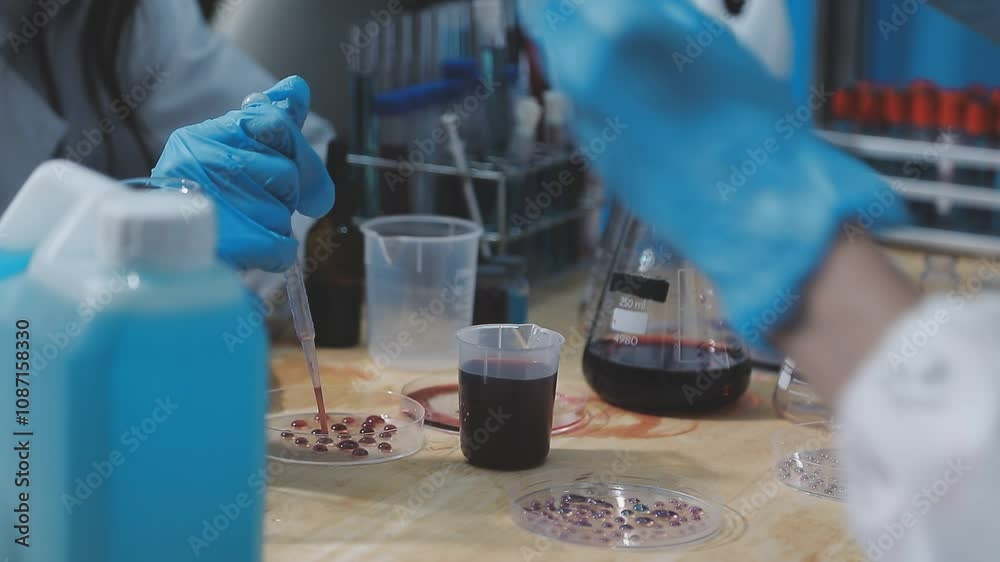 a scientist is working in a laboratory, a chemical researcher is preparing sample for a vaccine against a virus, work in lab concentrate is the most important because chemicals are dangerous a scientist is working in a laboratory, a chemical researcher is preparing sample for a vaccine against a virus, work in lab concentrate is the most important because chemicals are dangerous