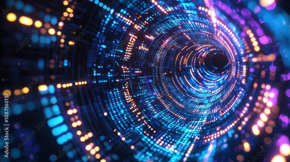 Fototapeta premium Digital light tunnel experience virtual reality abstract art immersive environment futuristic concept