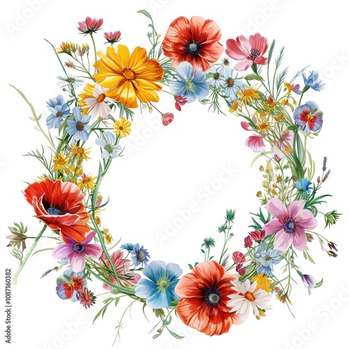 Watercolor illustration of delicate wildflowerson a clean white background.